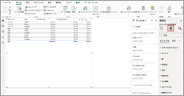 テーブルとマトリクスの書式設定（スタイルプリセット