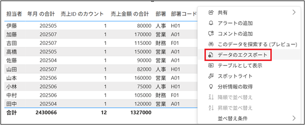 レポートからExcelへエクスポートする手順