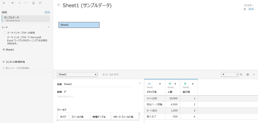 データ接続画面（Tableauファネルチャート）