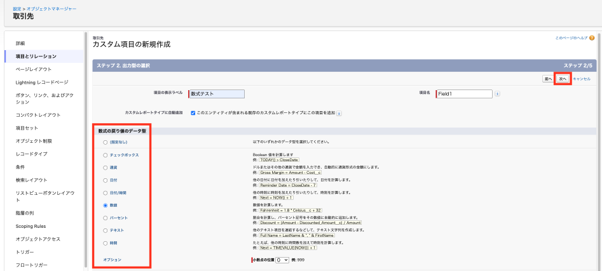 数式項目_戻り値データ型設定画面