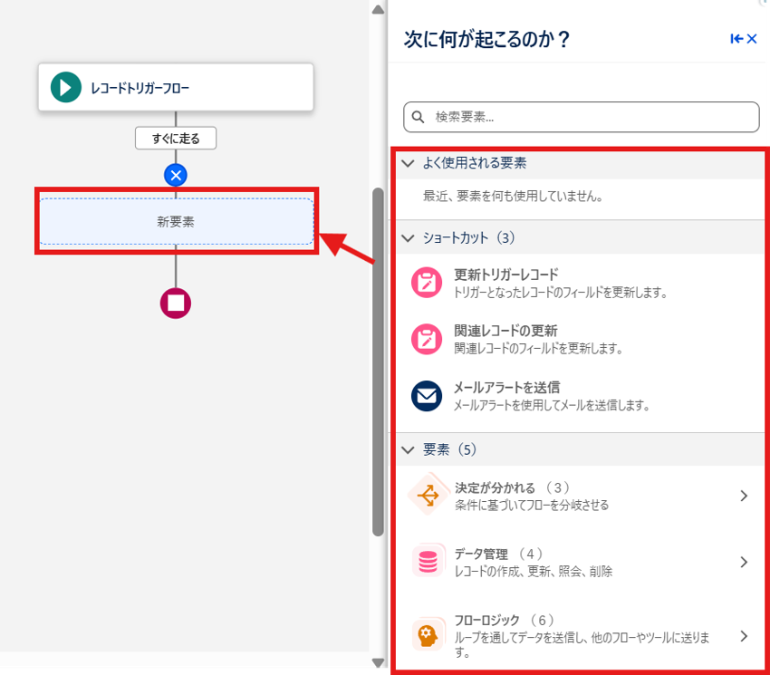レコードトリガーフロー：要素配置方法の変更