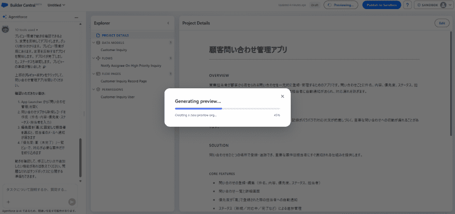 Preview Orgを準備している画面