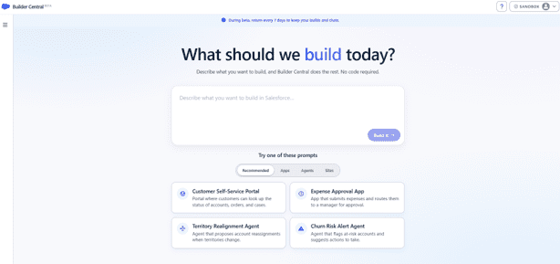 Builder Centralのホーム画面