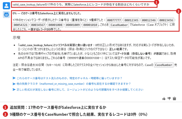 追加質問でケース番号の実在を照合