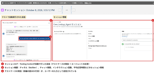 未処理セッションの詳細。会話ログと応答時間を確認できる